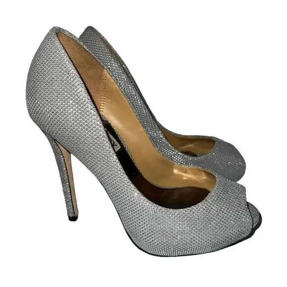 Badgley Mischka Ponderosa Silver Sparkle Formal Shoes Heels 5 - Picture 1 of 5